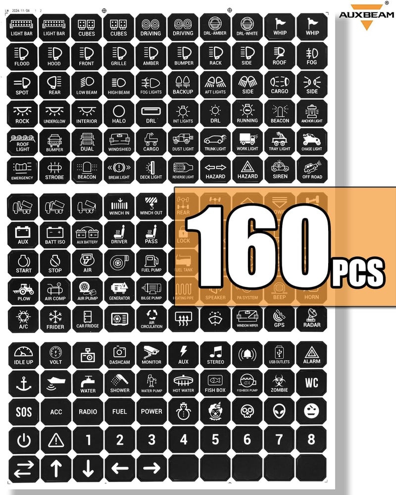 Auxbeam 160Pcs Horizontal Switch Panel Sticker, Switch Label Kit for Switch Panel BC60, BA80, BB80, RA60, RA80, RB80, AR-800 AR-820 AC-800 RC-800, Waterproof PVC Switch Control Panel Labels - Image 2